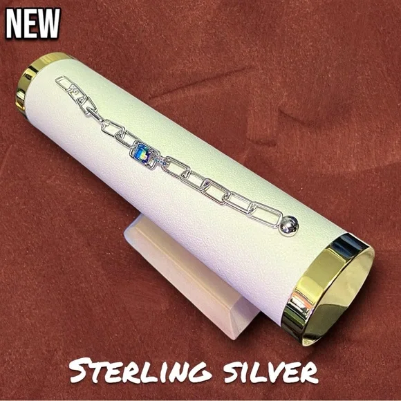 New .925 Sterling Silver Charm bracelet (charms not included) with rainbow stone - Picture 8 of 8